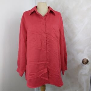 Avenue Red Micro Suede Long Sleeve Button Down Shirt Top Size 18/20W EUC!